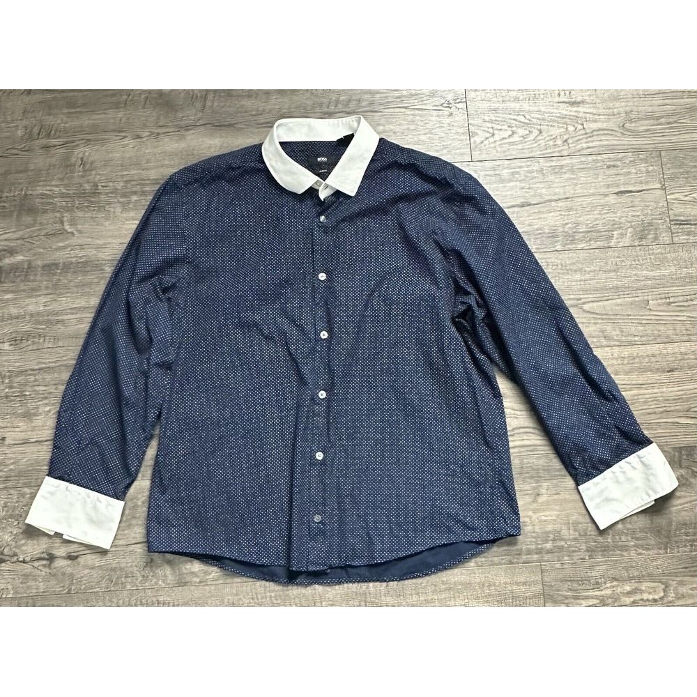 Hugo Boss Slim Fit Polka Dot Blue Shirt Size 43